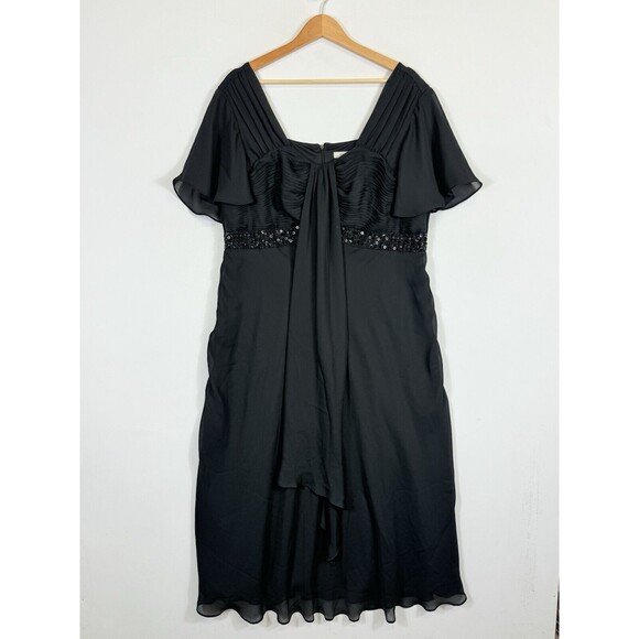 Roaman's Black Chiffon Sequin Pintuck Pleats Short Sleeve Dress Women's 16W NEW - Picture 1 of 6